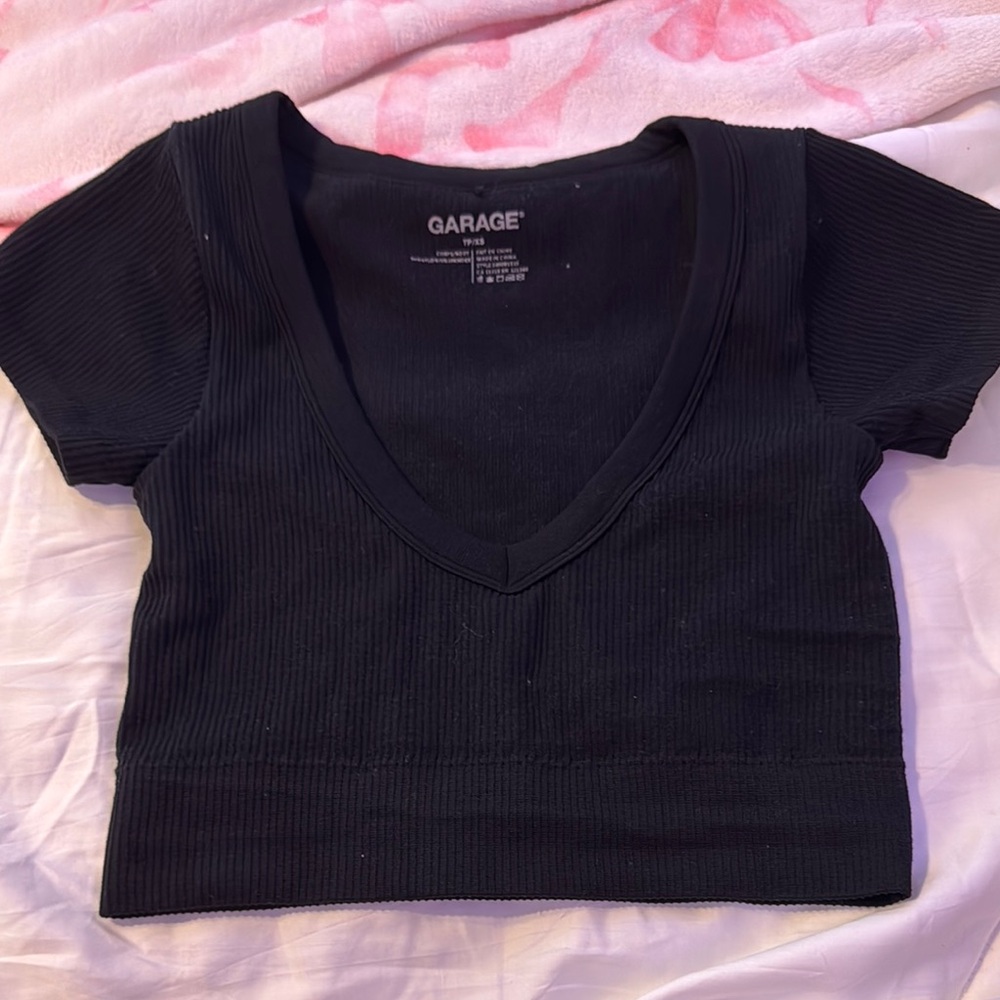 Garage Black Fitted Crop T-Shirt